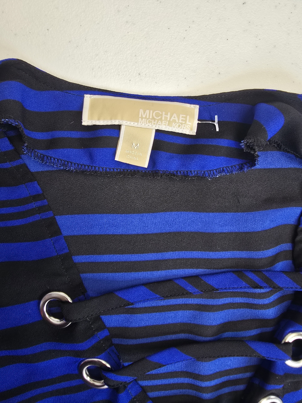 Michael Michael Kors Women’s Blue and Black Striped Jacket - Medium